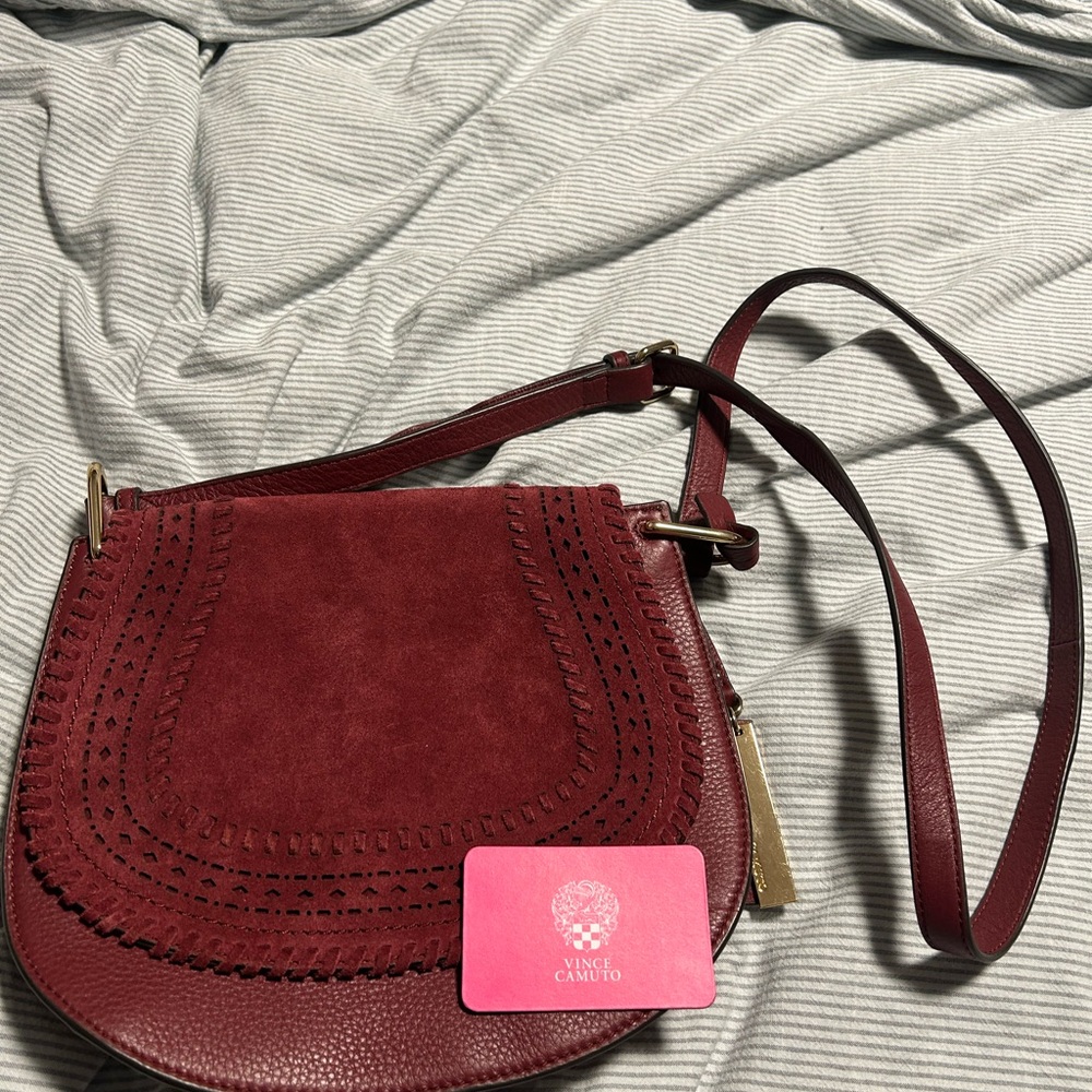Vince Camuto Burgundy Kirie Saddle Crossbody Bag